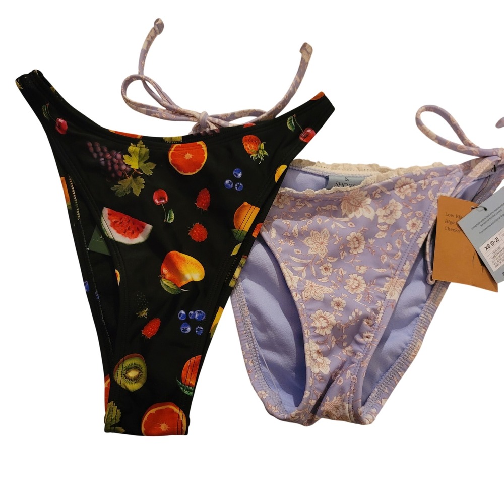 Wild‎ Fable and Shade & Shore Cheeky Bikini Bottoms XS Fruit Floral Print NWT